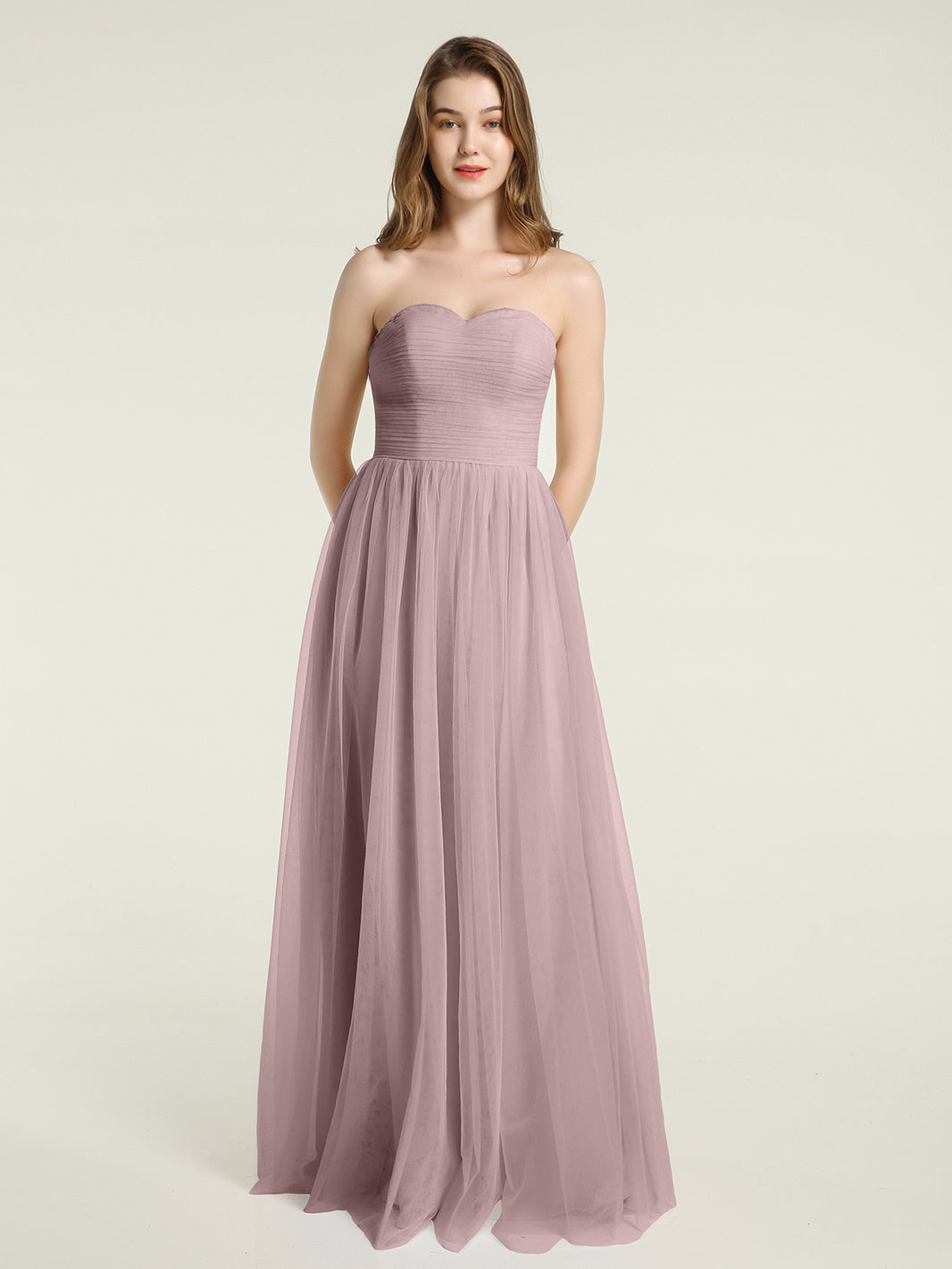 BABARONI Strapless Sweetheart Long Tulle Bridesmaid Dresses-Vintage Mauve Plus Size, Vintage Mauve / US18
