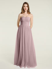BABARONI Strapless Sweetheart Long Tulle Bridesmaid Dresses-Vintage Mauve Plus Size, Vintage Mauve / US18