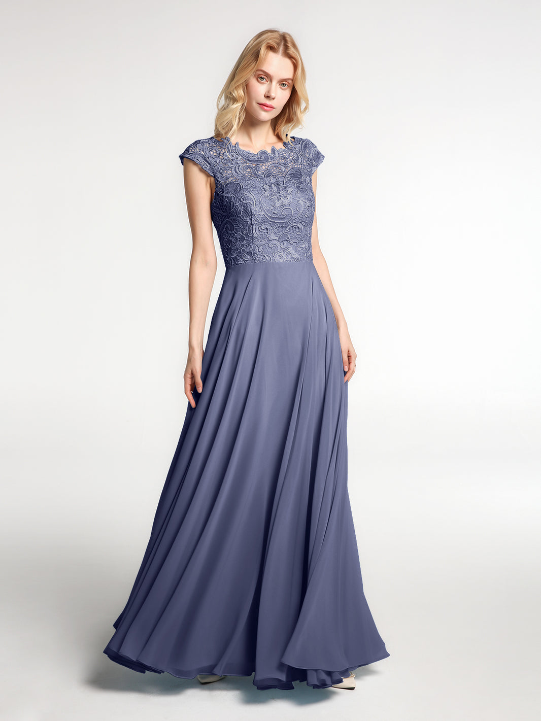 BABARONI Illusion Wrap Neck Lace and Chiffon Maxi Dress-Stormy Plus Size, Stormy / US18