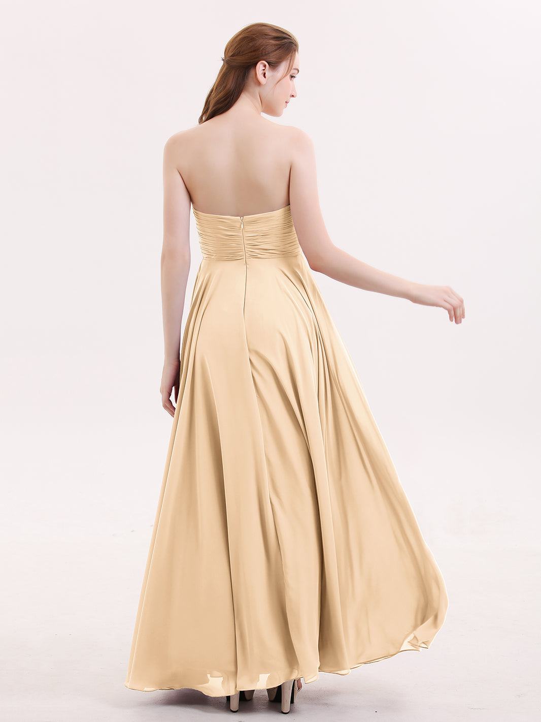 BABARONI Strapless Sweetheart Maxi Bridesmaid Dress-Peach, Peach / US0