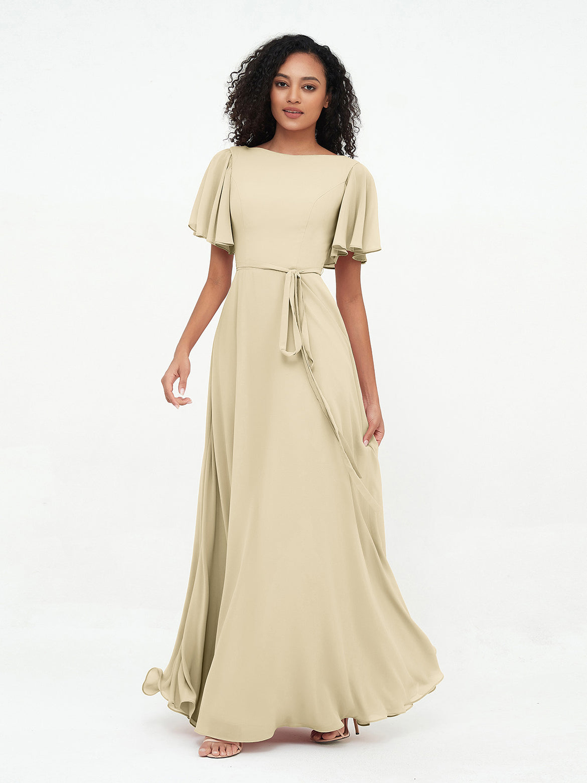 slim fit dress slacks Champagne Maxi Bridesmaid Dress