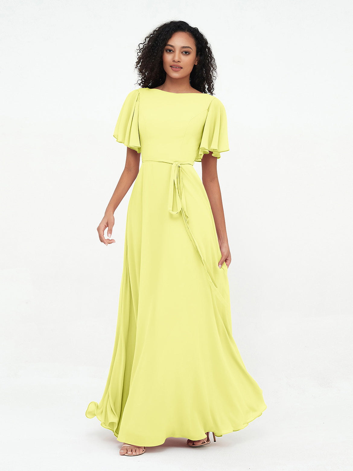 daffodil color bridesmaid dresses Naomi Modest Short Sleeves Floor Length Bridesmaid Dresses, Daffodil