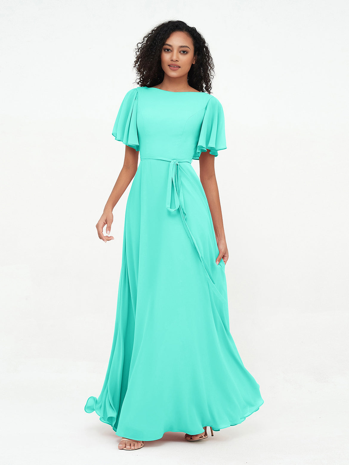 spa color bridesmaid dresses A-line Sweetheart Off-the-Shoulder Plus Size Chiffon Bridesmaid Dress main image 0