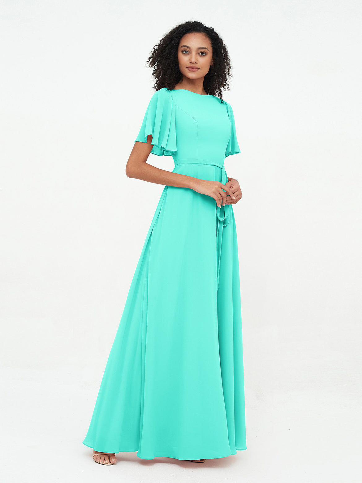 sky blue and white bridesmaid dresses Light Blue Slit Bridesmaid Dress with Bow Tie Straps – FancyVestido