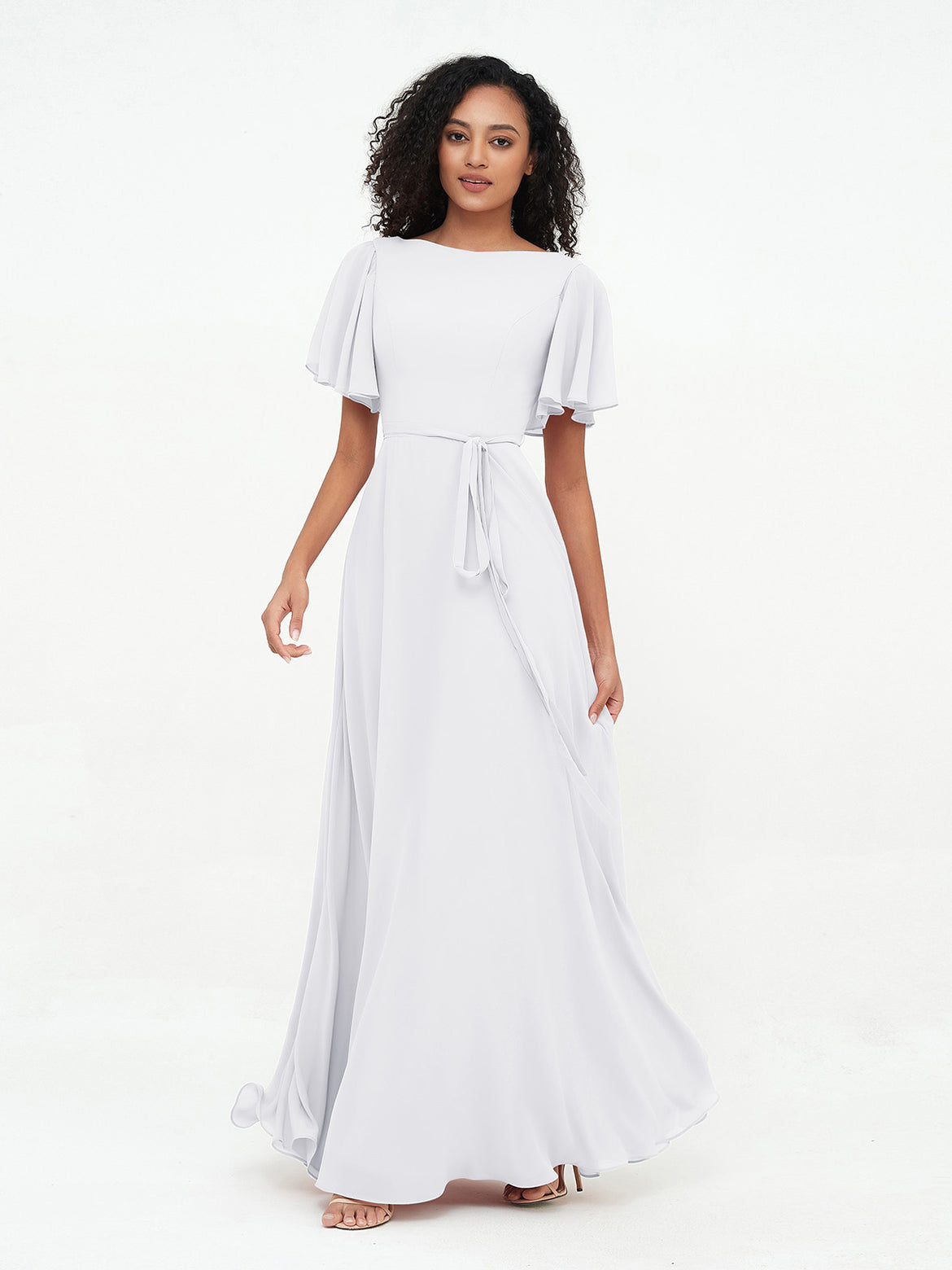 white bridesmaid dresses with sleeves Elegant A-Line Long Sleeve Tea Length Wedding Dresses, Diamond White / 0 main image 0
