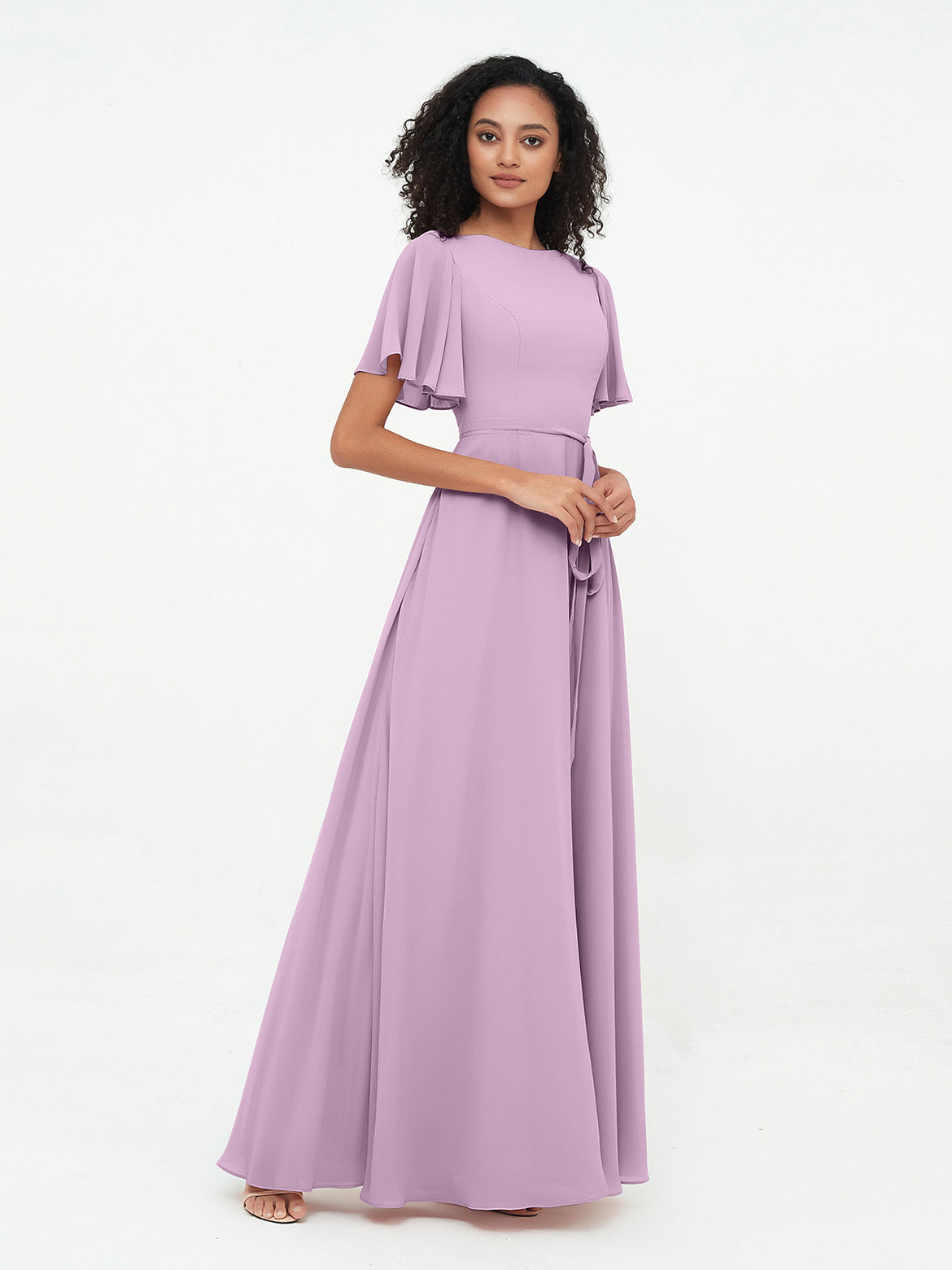 blue dress for baby girl Wisteria Slit Pleated One Shoulder A-Line Chiffon Bridesmaid Dress main image 0