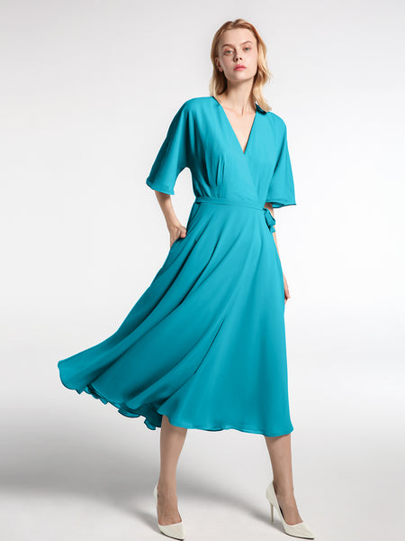 BABARONI V-neck Half Sleeves Tea Length Chiffon Dress-Jade, Jade / US0