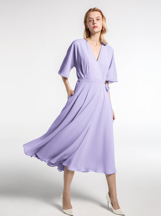 A-Line/Princess V-Neck Half Sleeves Tea-Length Halloween Performance Costumes Dress with Ruffles