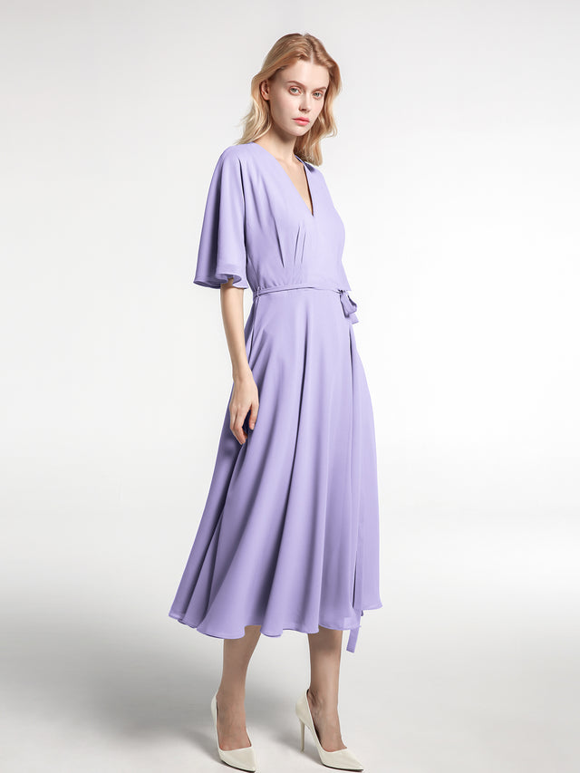 A-Line/Princess Scoop Half Sleeves Tea-Length Vintage Mother of the Bride Dresses with Embroidery Appliques main image 0