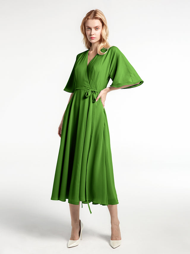 Halter Neck A-Line Chiffon Sleeveless Bow Dresses Moss main image 1