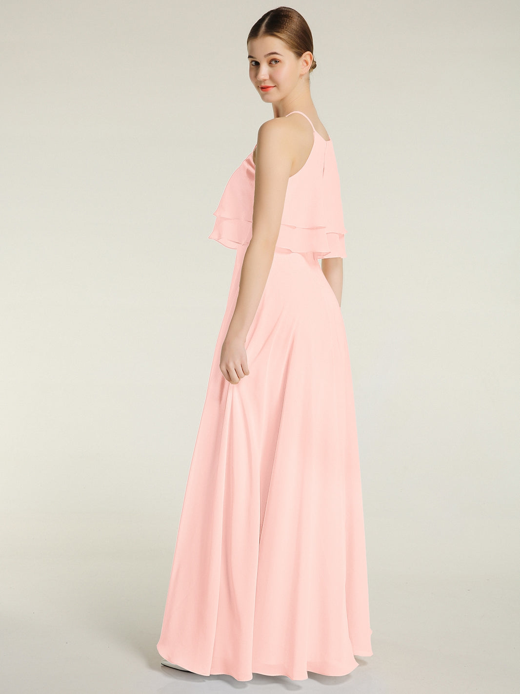 A-line Strapless Chiffon Dresses with Pockets Pearl Pink