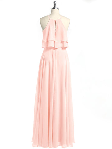 Halter Chiffon Dresses with Double StrapS Pearl Pink