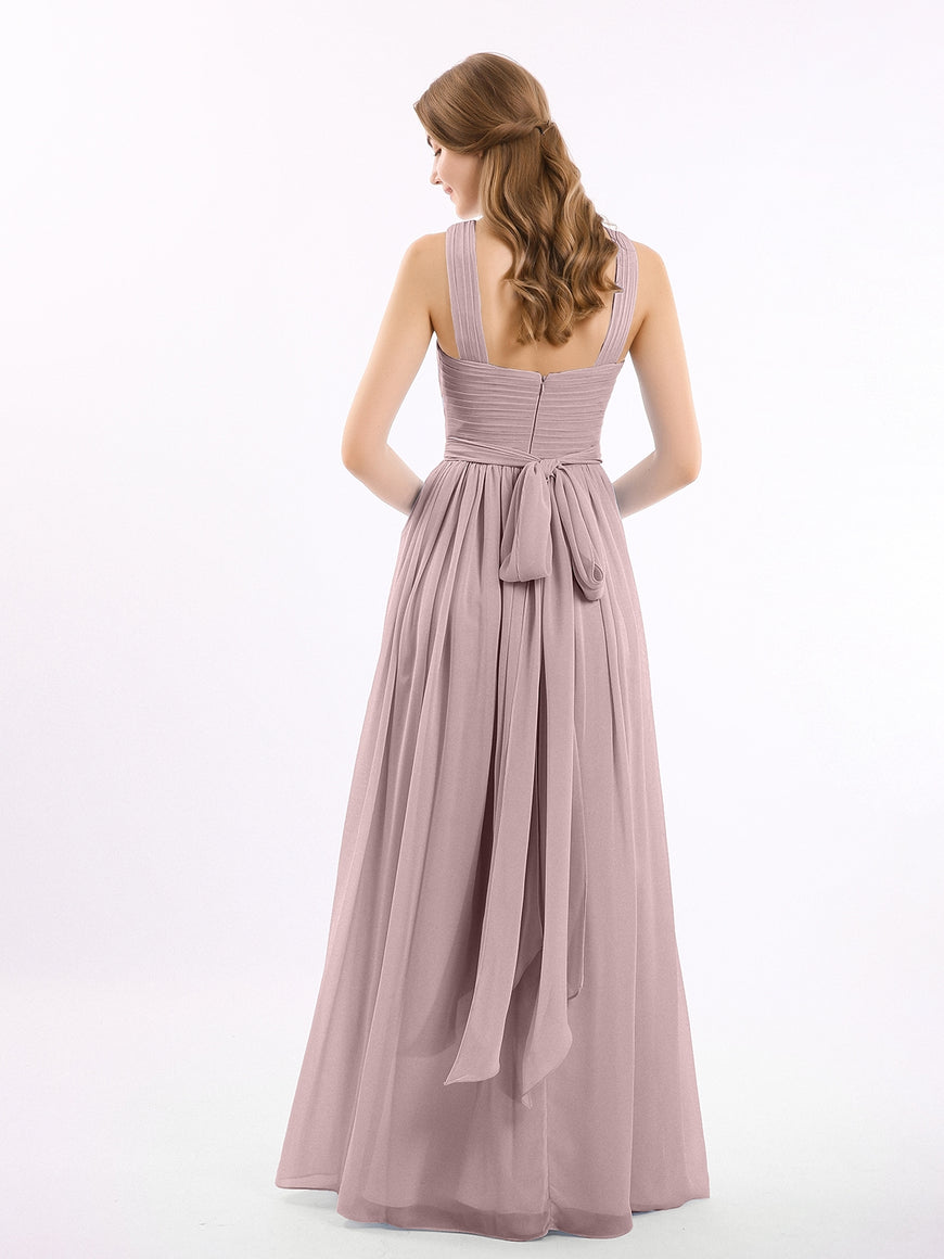 Chiffon Long Bridesmaid Gowns with Bow Sash Vintage Mauve Plus Size