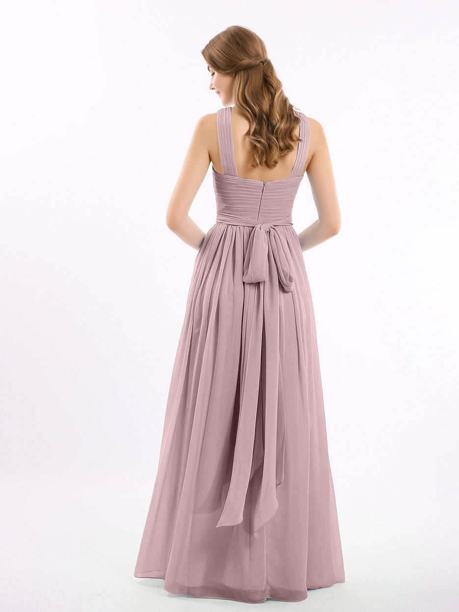 Full Length Chiffon Halter Dresses Vintage Mauve