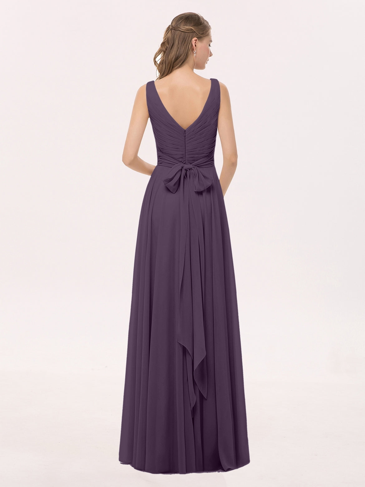 1920s style bridesmaid dresses Plum Color Mother Of The Bride Dresses A Line V Neck 3/4 Illusion Sleeves Appliqued Chiffon Floor Length Mother Of The Bride Dresses