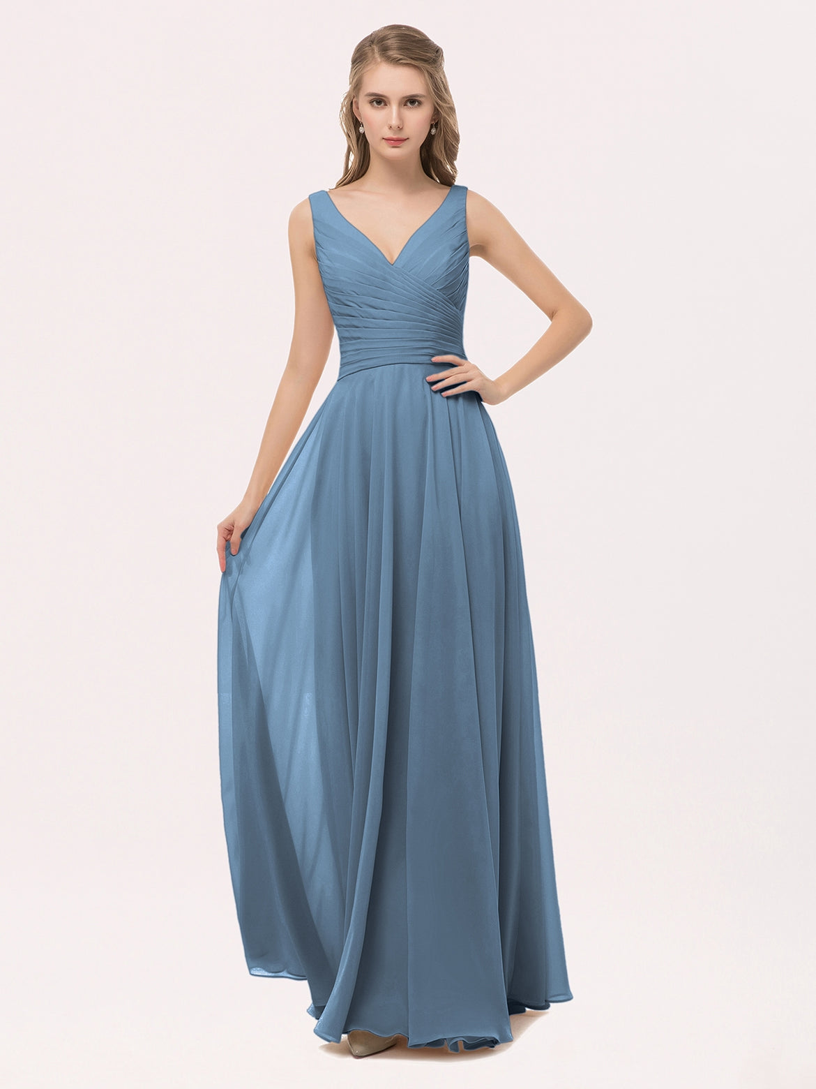 princess polly baby blue dress Savannah Slate Blue Ruffle Sleeve Bridesmaid Dress main image 0