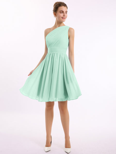 BABARONI Single Shoulder Knee length Chiffon Dresses Mint Green Plus Size, Mint Green / US18 BABARONI Single Shoulder Knee length Chiffon Dresses Mint Green Plus Size, Mint Green / US18
