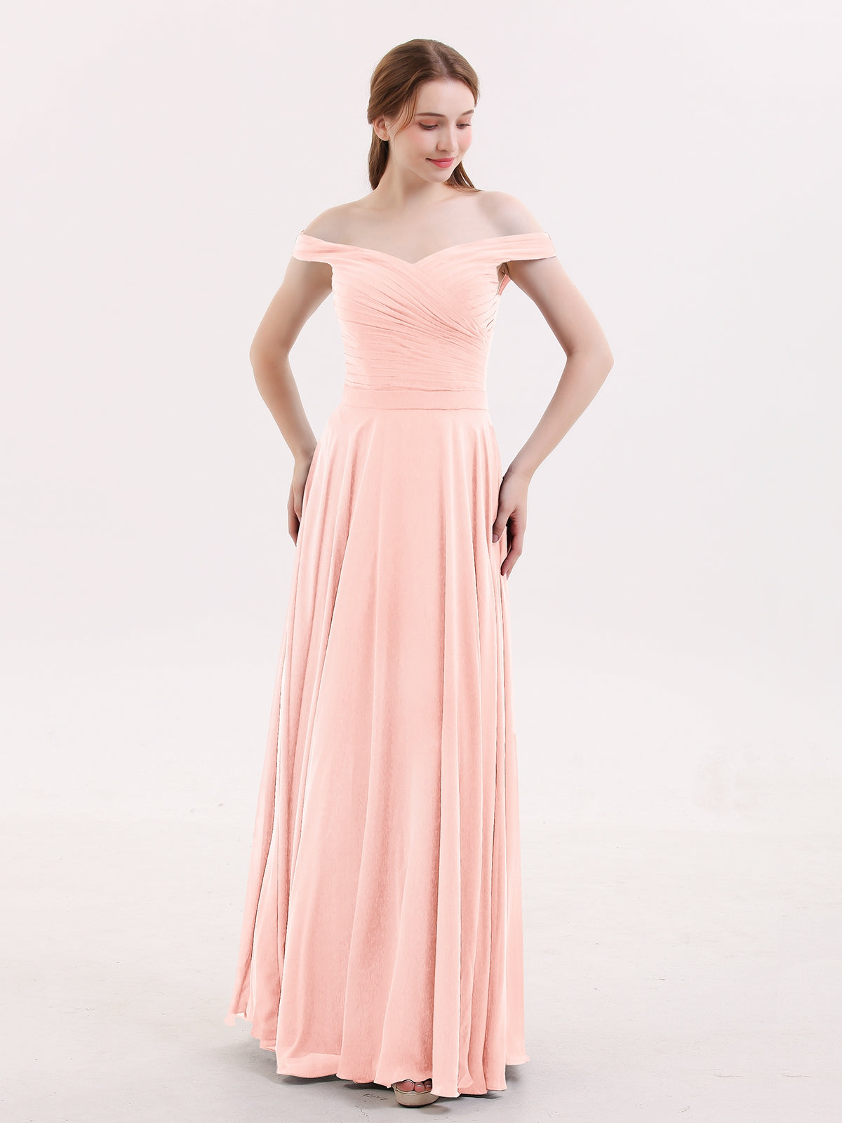 BABARONI Off Shoulder Full Length Chiffon Dress Pearl Pink, Pearl Pink / US0