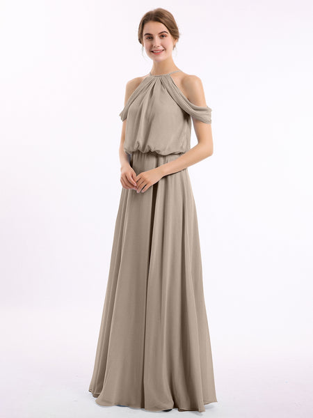 Elodie Backless Semi Formal Dresses BABARONI Halter Off The Shoulder Dress With Blouson Bodice Taupe Plus Elodie Backless Semi Formal Dresses BABARONI Halter Off The Shoulder Dress With Blouson Bodice Taupe Plus