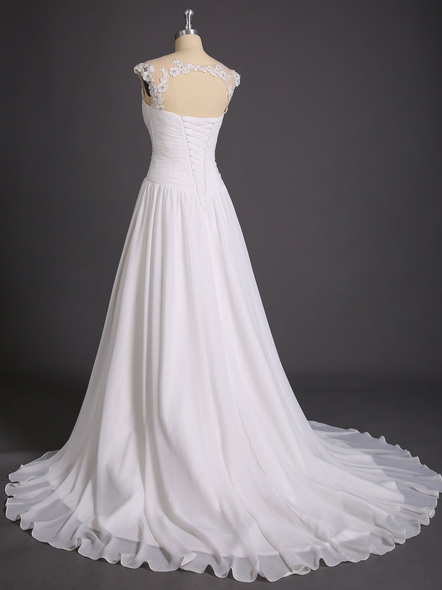 A-Line Chiffon Dress with Flower Appliqued Chocolate