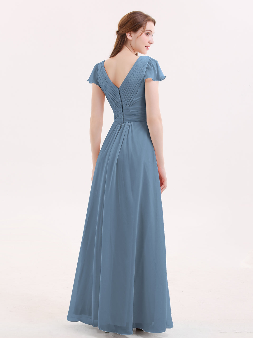BABARONI Cap Sleeves Chiffon Long Bridesmaid Dress Slate Blue, Slate Blue / US0