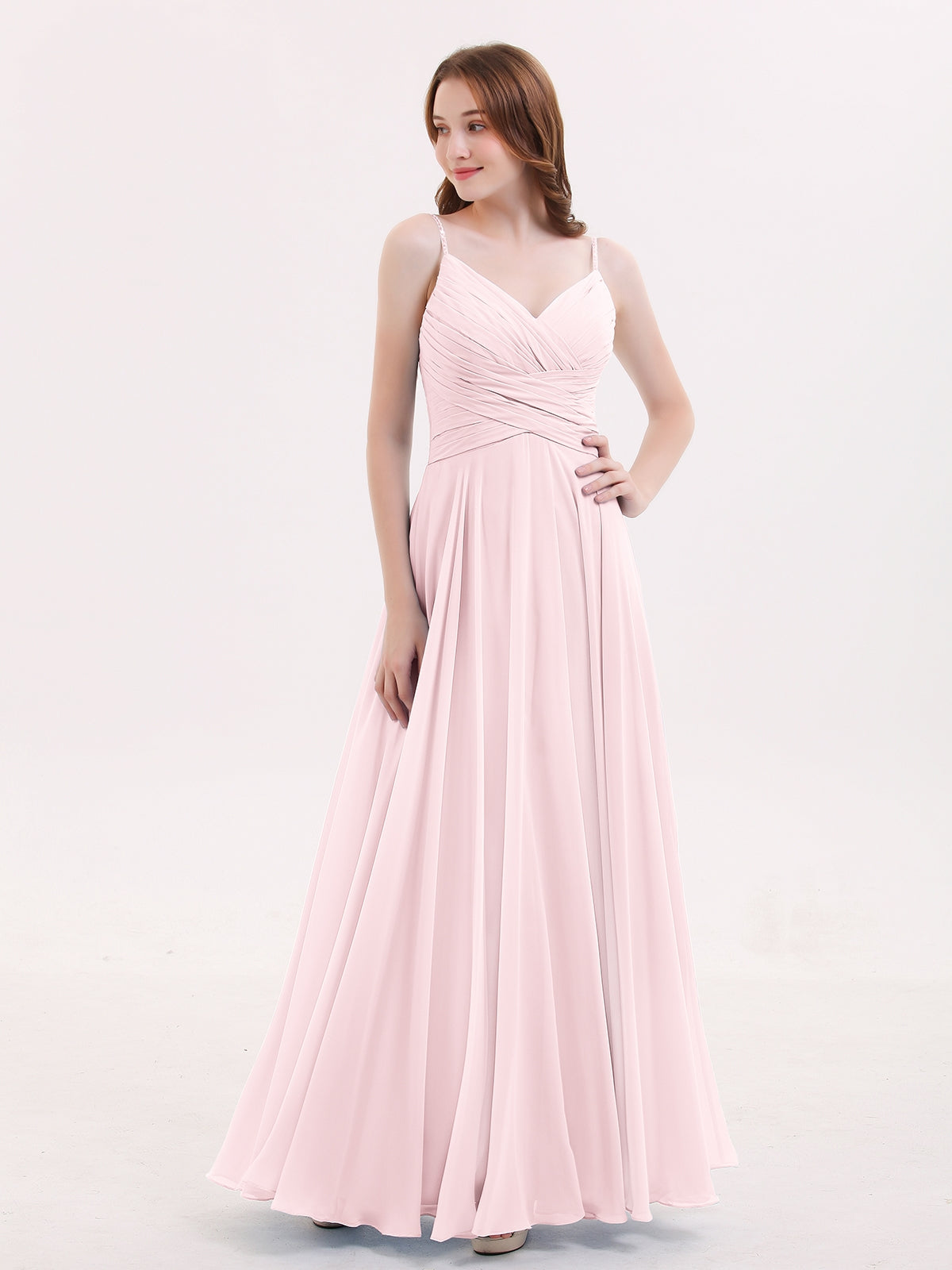 BABARONI Spaghetti Strap Chiffon Dress with V Neck-Blushing Pink, Blushing Pink / US0 BABARONI Spaghetti Strap Chiffon Dress with V Neck-Blushing Pink, Blushing Pink / US0