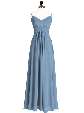 Empire Bridesmaid Gown with Spaghetti Strap Slate Blue