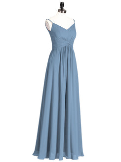 Empire Bridesmaid Gown with Spaghetti Strap Slate Blue Plus Size