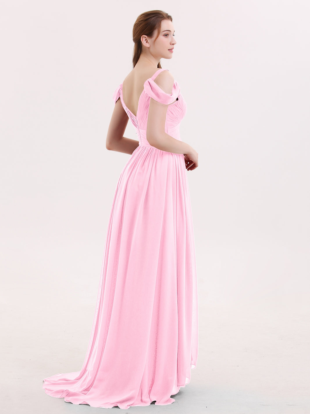 V-neck Chiffon Dresses with Satin Sash Bow Candy Pink Plus Size main image 1