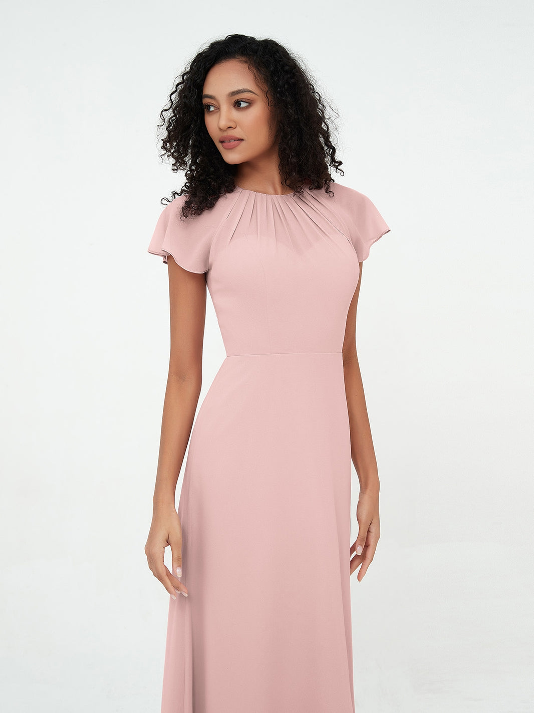 Illusion Neckline Half Sleeve Chiffon Dress Dusty Blue Plus Size main image 1