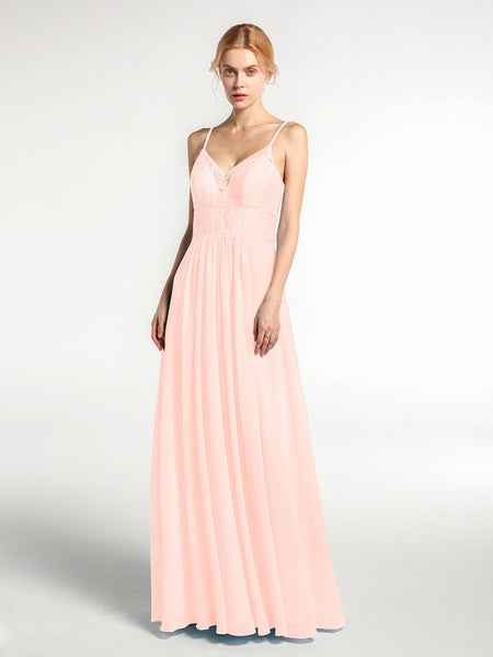BABARONI Spaghetti Straps Chiffon and Lace Dresses-Pearl Pink Plus size, Pearl Pink / US18