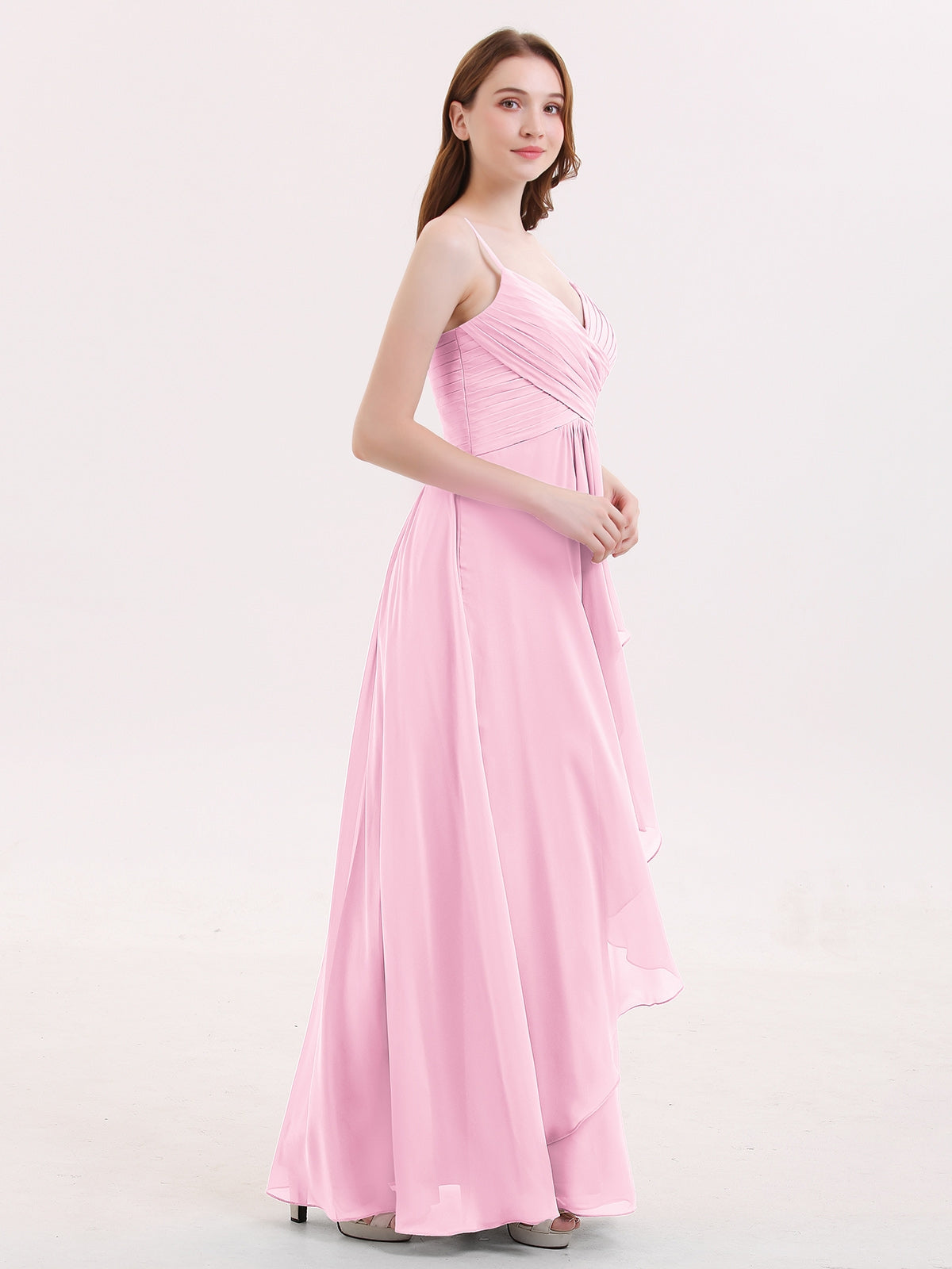 Chiffon Bridesmaid Dresses With Cascade Skirt Candy Pink Plus Size Octavia Babaroni 5524