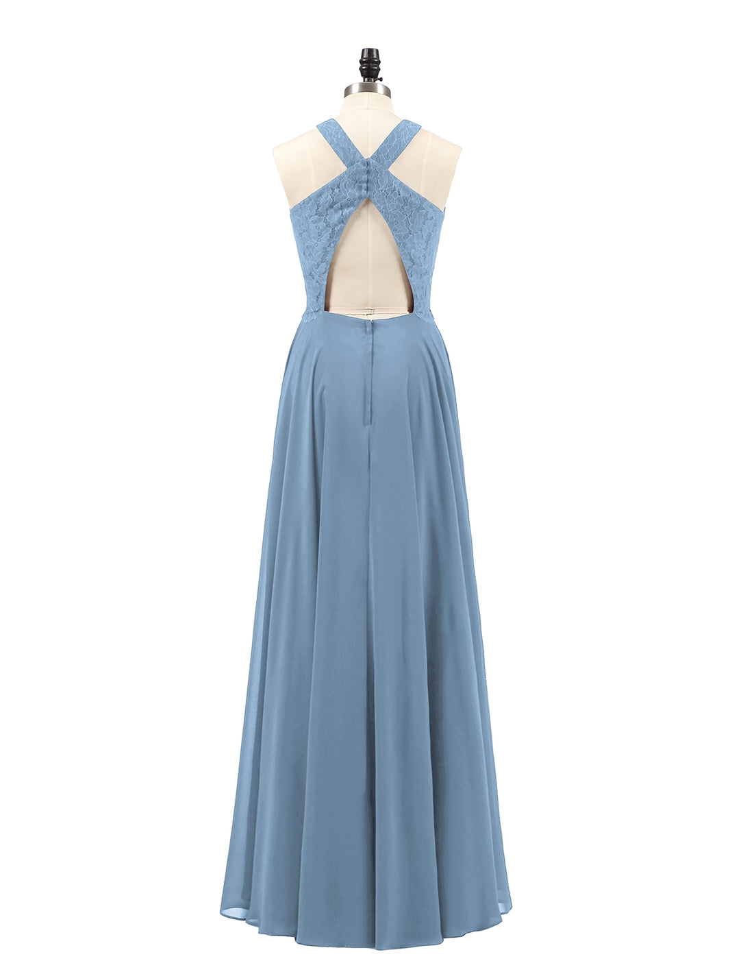 pandora bridesmaid dresses BABARONI Lace and Chiffon Halter Dress with Open Back-Slate Blue, Slate Blue / US0