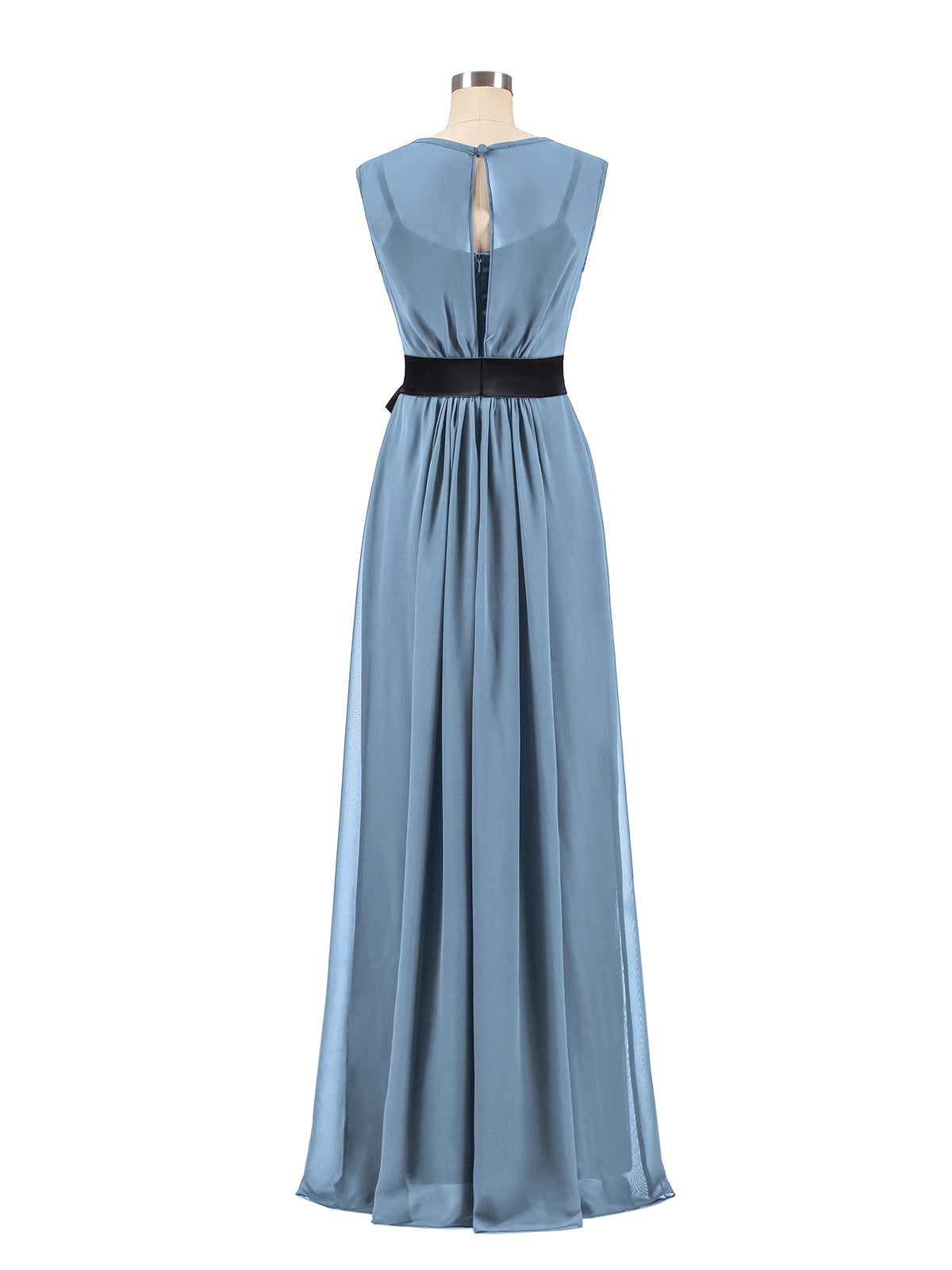 FAUX-WRAP CHIFFON DRESS WITH BLACK Sash Chocolate