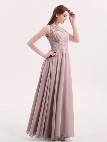 Illusion Neck Lace Top Long Chiffon Dresses Vintage Mauve Plus Size