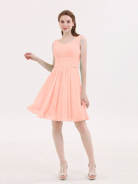BABARONI V Neck Chiffon Short Bridesmaid Dresses-Coral, Coral / US0 BABARONI V Neck Chiffon Short Bridesmaid Dresses-Coral, Coral / US0